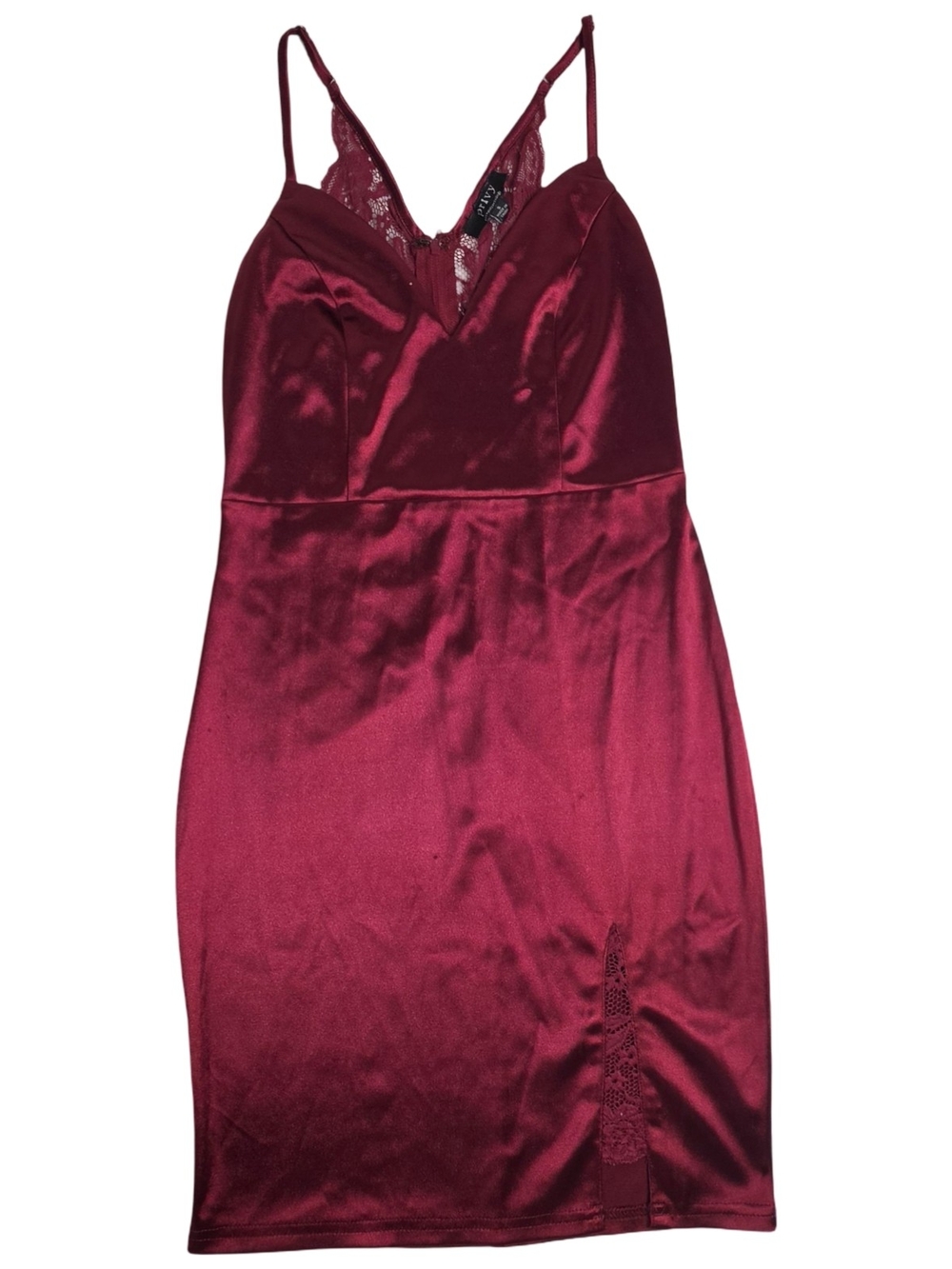 Privy Burgundy Satin Lace Midi Dress Women's Small Slip Cocktail Date Night